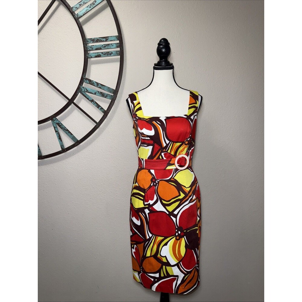 David Meister Dress 4 Multicolor Floral Sleeveless Lined Sheath EUC